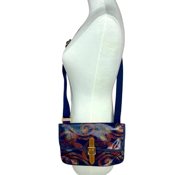 Fossil Small Crossbody Bag With Colorful Swirl Pattern & Buckle - Picture 2 of 10